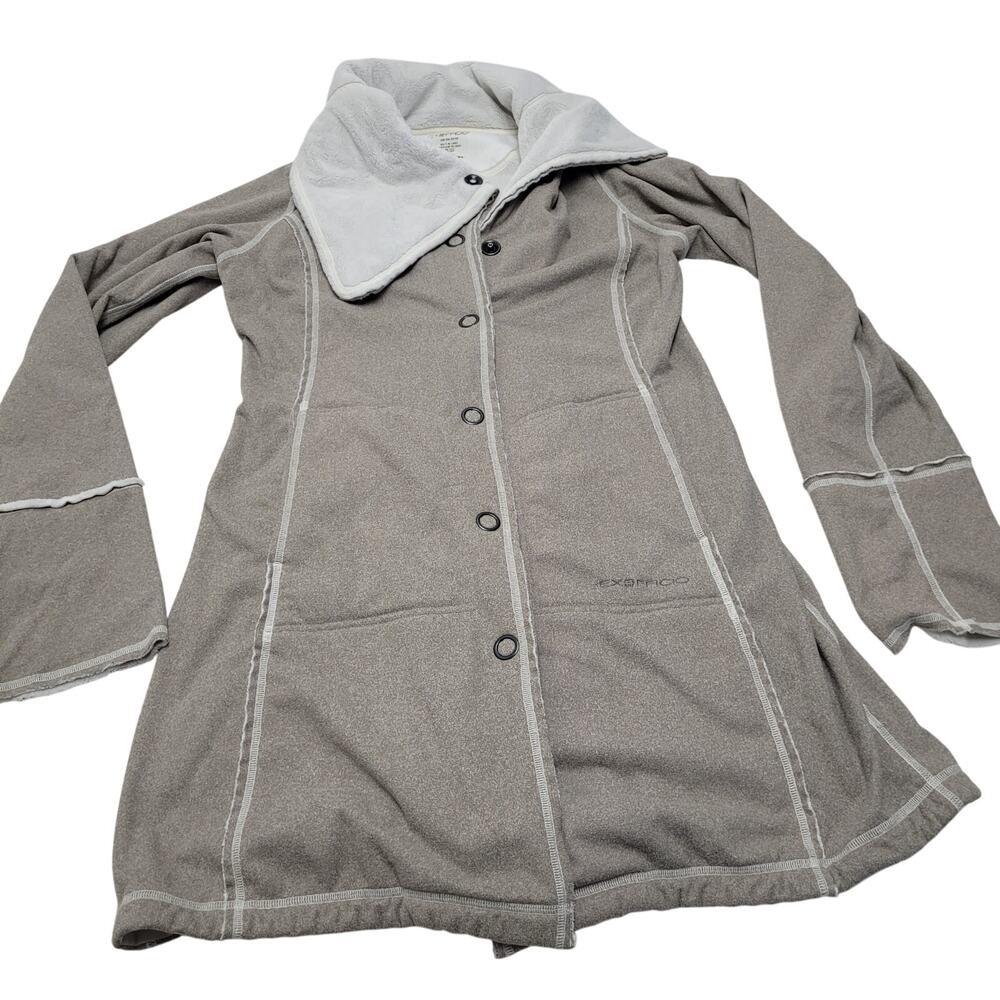 Exofficio long faux fur lined snap jacket fleece winter warm